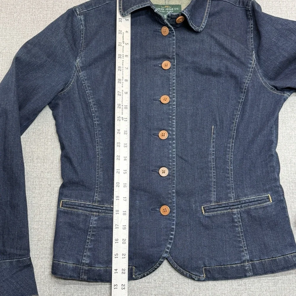 LRL Ralph Lauren Women's Denim Blazer Jacket Size L Blue Jean Stretch Button Up - Picture 6 of 11